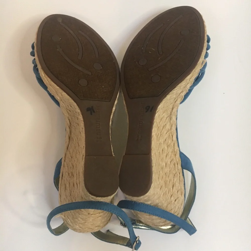 Naturalizer Teal Blue Suede Espadrille Wedge Sandals